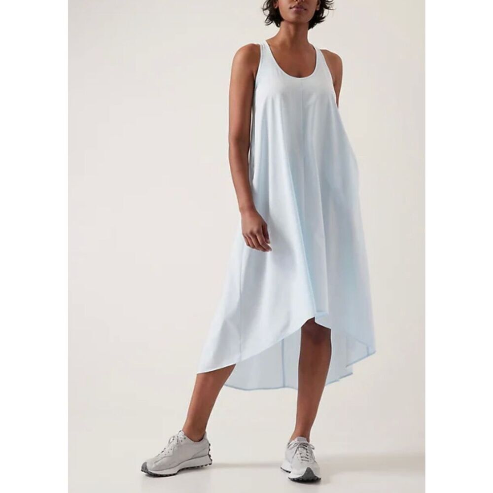 NWT Athleta Breezeful Racerback Presidio Baby Blue Hi Lo Midi Dress Women's Smal